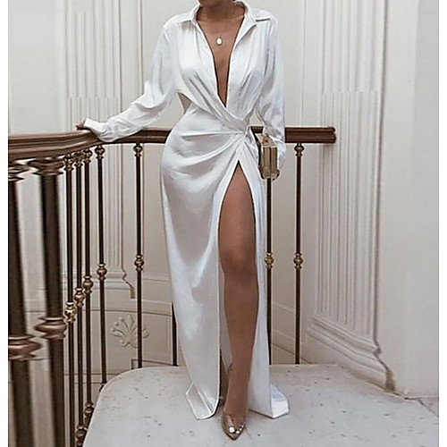 Women's Sheath Dress Maxi long Dress White Black Red Long Sleeve Solid Colored Fall Summer Shirt Collar Party Hot Sexy Club 2021 S M L XL
Women's Sheath Dress Maxi long Dress White Black Red Long Sleeve Solid Colored Fall Summer Shirt Collar Party Hot Sexy Club 2021 S M L XL