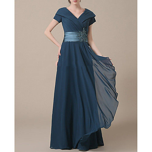 A-Line Mother of the Bride Dress Elegant & Luxurious V Neck Floor Length Chiffon Short Sleeve with Sash / Ribbon Ruching 2021
A-Line Mother of the Bride Dress Elegant & Luxurious V Neck Floor Length Chiffon Short Sleeve with Sash / Ribbon Ruching 2021