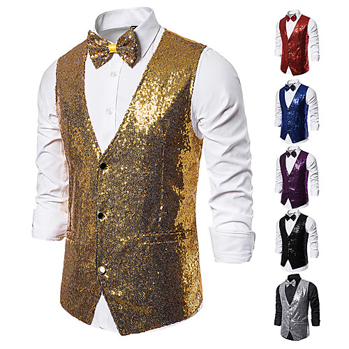 Disco 1980s Twill Vest Lapel Collar Blazer Men's Sequins Costume Golden / Black / Purple Vintage Cosplay Party Halloween Club Long Sleeve
Disco 1980s Twill Vest Lapel Collar Blazer Men's Sequins Costume Golden / Black / Purple Vintage Cosplay Party Halloween Club Long Sleeve