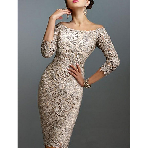 Sheath / Column Elegant Holiday Cocktail Party Dress Off Shoulder 3/4 Length Sleeve Knee Length Lace with Lace 2021
Sheath / Column Elegant Holiday Cocktail Party Dress Off Shoulder 3/4 Length Sleeve Knee Length Lace with Lace 2021