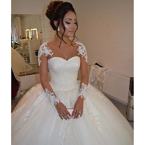 Ball Gown Wedding Dresses Sweetheart Neckline Floor Length Lace Tulle Long Sleeve Romantic Illusion Detail with Lace 2021 / Bell Sleeve
Ball Gown Wedding Dresses Sweetheart Neckline Floor Length Lace Tulle Long Sleeve Romantic Illusion Detail with Lace 2021 / Bell Sleeve