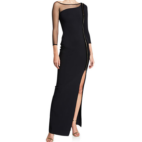 Sheath / Column Elegant Formal Evening Dress Boat Neck Long Sleeve Ankle Length Satin Tulle with Pleats Split Front 2021
Sheath / Column Elegant Formal Evening Dress Boat Neck Long Sleeve Ankle Length Satin Tulle with Pleats Split Front 2021