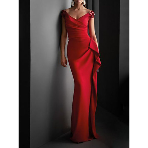 Sheath / Column Sexy Wedding Guest Formal Evening Dress V Neck Short Sleeve Sweep / Brush Train Jersey with Draping 2021
Sheath / Column Sexy Wedding Guest Formal Evening Dress V Neck Short Sleeve Sweep / Brush Train Jersey with Draping 2021