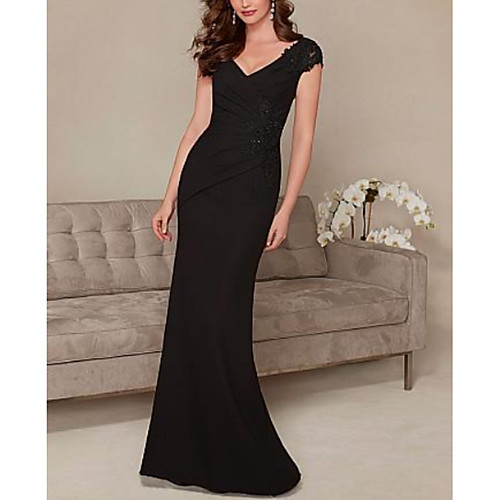 Sheath / Column Elegant Formal Evening Dress Plunging Neck Short Sleeve Sweep / Brush Train Jersey with Lace Insert Appliques 2021
Sheath / Column Elegant Formal Evening Dress Plunging Neck Short Sleeve Sweep / Brush Train Jersey with Lace Insert Appliques 2021