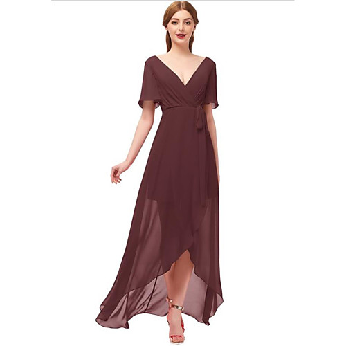 A-Line Plunging Neck Asymmetrical Chiffon Bridesmaid Dress with Bow(s) / Ruching
A-Line Plunging Neck Asymmetrical Chiffon Bridesmaid Dress with Bow(s) / Ruching