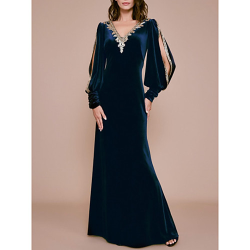 Sheath / Column Mother of the Bride Dress Elegant & Luxurious Plunging Neck Floor Length Knee Length Velvet Long Sleeve with Appliques 2021
Sheath / Column Mother of the Bride Dress Elegant & Luxurious Plunging Neck Floor Length Knee Length Velvet Long Sleeve with Appliques 2021