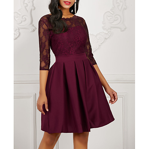 Women's Skater Knee Length Dress Wine Green Royal Blue White Black 3/4 Length Sleeve Solid Colored Lace Patchwork Spring Summer Round Neck Basic Elegant Vintage Belt Not Included 2021 S M L XL XXL 3XL
Women's Skater Knee Length Dress Wine Green Royal Blue White Black 3/4 Length Sleeve Solid Colored Lace Patchwork Spring Summer Round Neck Basic Elegant Vintage Belt Not Included 2021 S M L XL XXL 3XL