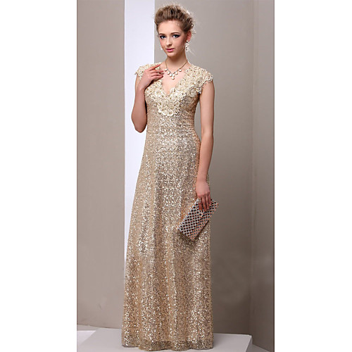 Sheath / Column Mother of the Bride Dress Sparkle & Shine V Neck Floor Length Sequined Sleeveless with Appliques 2021
Sheath / Column Mother of the Bride Dress Sparkle & Shine V Neck Floor Length Sequined Sleeveless with Appliques 2021