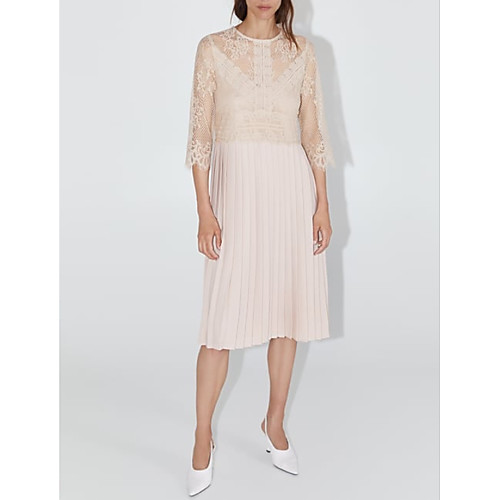 A-Line Mother of the Bride Dress See Through Jewel Neck Tea Length Chiffon Lace 3/4 Length Sleeve with Lace Pleats 2021
A-Line Mother of the Bride Dress See Through Jewel Neck Tea Length Chiffon Lace 3/4 Length Sleeve with Lace Pleats 2021