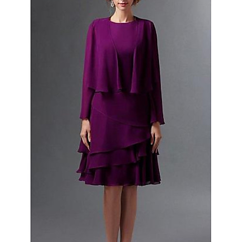 A-Line Mother of the Bride Dress Wrap Included Jewel Neck Knee Length Chiffon Long Sleeve with Tier 2021
A-Line Mother of the Bride Dress Wrap Included Jewel Neck Knee Length Chiffon Long Sleeve with Tier 2021