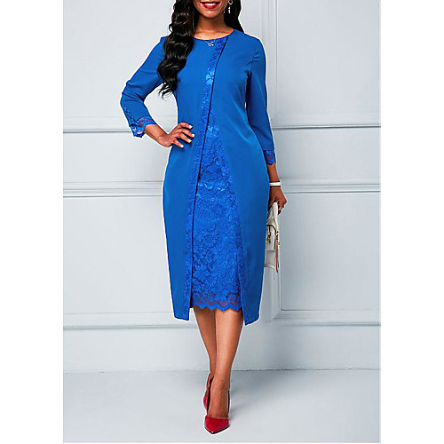 Sheath / Column Mother of the Bride Dress Plus Size Jewel Neck Tea Length Charmeuse 3/4 Length Sleeve with Lace Split Front 2021
Sheath / Column Mother of the Bride Dress Plus Size Jewel Neck Tea Length Charmeuse 3/4 Length Sleeve with Lace Split Front 2021
