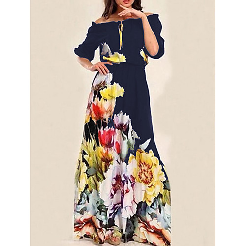 Women's Swing Dress Maxi long Dress Navy Blue Half Sleeve Floral Print Spring Summer Off Shoulder Basic Elegant Party Holiday S M L XL
Women's Swing Dress Maxi long Dress Navy Blue Half Sleeve Floral Print Spring Summer Off Shoulder Basic Elegant Party Holiday S M L XL
