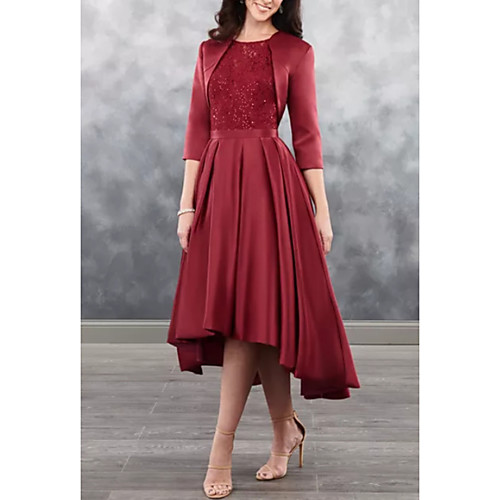 Sheath / Column Mother of the Bride Dress Plus Size Elegant Bateau Neck Asymmetrical Lace Satin 3/4 Length Sleeve with Bow(s) Crystals 2021
Sheath / Column Mother of the Bride Dress Plus Size Elegant Bateau Neck Asymmetrical Lace Satin 3/4 Length Sleeve with Bow(s) Crystals 2021