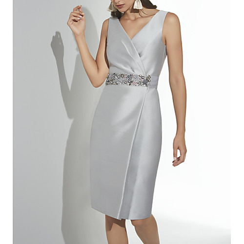 Sheath / Column Elegant Holiday Cocktail Party Dress V Neck Sleeveless Knee Length Satin with Beading 2021
Sheath / Column Elegant Holiday Cocktail Party Dress V Neck Sleeveless Knee Length Satin with Beading 2021