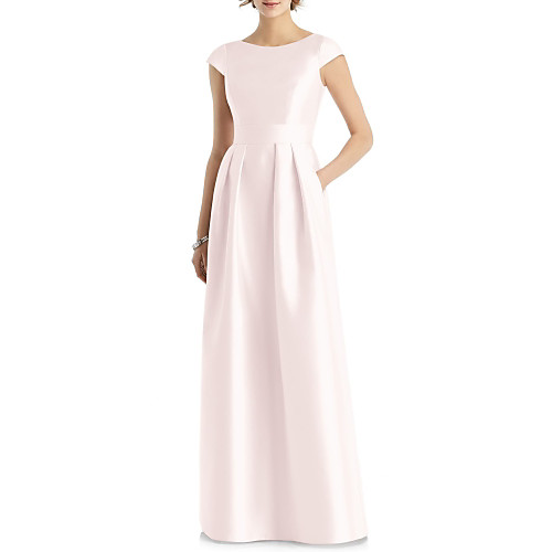 A-Line Jewel Neck Floor Length Satin Bridesmaid Dress with Sash / Ribbon / Pleats
A-Line Jewel Neck Floor Length Satin Bridesmaid Dress with Sash / Ribbon / Pleats