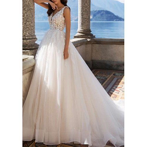A-Line Wedding Dresses V Neck Sweep / Brush Train Tulle Charmeuse Regular Straps Illusion Sleeve with Draping Appliques 2020
A-Line Wedding Dresses V Neck Sweep / Brush Train Tulle Charmeuse Regular Straps Illusion Sleeve with Draping Appliques 2020