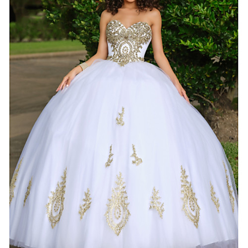 Ball Gown Luxurious White Quinceanera Formal Evening Dress Sweetheart Neckline Sleeveless Floor Length Lace Tulle with Beading Appliques 2021
Ball Gown Luxurious White Quinceanera Formal Evening Dress Sweetheart Neckline Sleeveless Floor Length Lace Tulle with Beading Appliques 2021