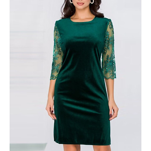 Sheath / Column Elegant Wedding Guest Cocktail Party Dress Jewel Neck 3/4 Length Sleeve Knee Length Velvet with Lace Insert 2021
Sheath / Column Elegant Wedding Guest Cocktail Party Dress Jewel Neck 3/4 Length Sleeve Knee Length Velvet with Lace Insert 2021