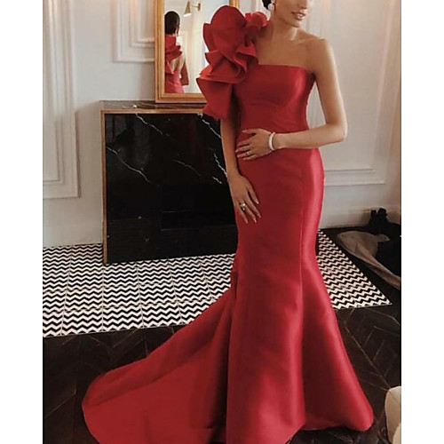 Mermaid / Trumpet Floral Engagement Formal Evening Dress One Shoulder Sleeveless Court Train Satin with Ruffles 2021
Mermaid / Trumpet Floral Engagement Formal Evening Dress One Shoulder Sleeveless Court Train Satin with Ruffles 2021