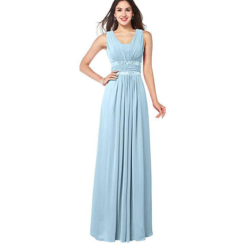 A-Line Scoop Neck Floor Length Chiffon Bridesmaid Dress with Sash / Ribbon / Ruching
A-Line Scoop Neck Floor Length Chiffon Bridesmaid Dress with Sash / Ribbon / Ruching