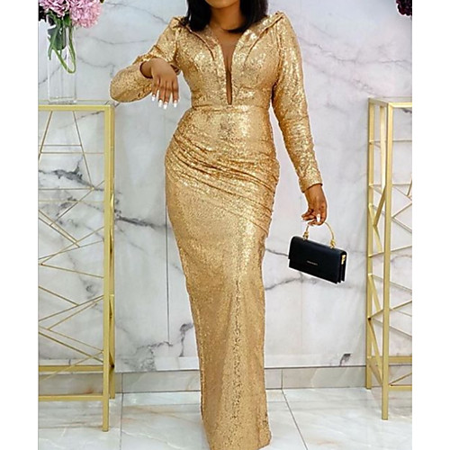 Sheath / Column Elegant Formal Evening Dress Plunging Neck Long Sleeve Floor Length Stretch Satin with Sequin 2021
Sheath / Column Elegant Formal Evening Dress Plunging Neck Long Sleeve Floor Length Stretch Satin with Sequin 2021