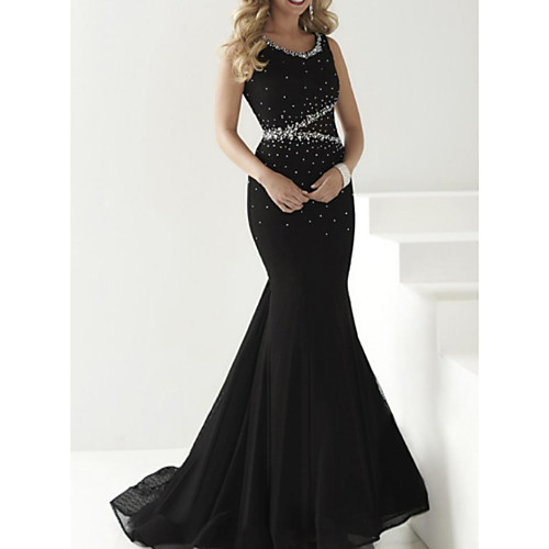 Mermaid / Trumpet Sparkle Engagement Formal Evening Dress Jewel Neck Sleeveless Court Train Tulle with Crystals Beading 2021
Mermaid / Trumpet Sparkle Engagement Formal Evening Dress Jewel Neck Sleeveless Court Train Tulle with Crystals Beading 2021