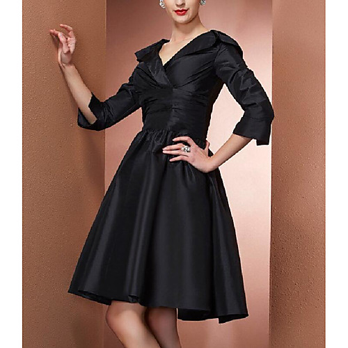 A-Line Mother of the Bride Dress Elegant V Neck Knee Length Taffeta 3/4 Length Sleeve with Pleats 2021
A-Line Mother of the Bride Dress Elegant V Neck Knee Length Taffeta 3/4 Length Sleeve with Pleats 2021