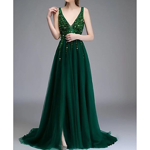 A-Line Elegant Prom Formal Evening Dress V Neck Sleeveless Sweep / Brush Train Chiffon with Beading Sequin 2021
A-Line Elegant Prom Formal Evening Dress V Neck Sleeveless Sweep / Brush Train Chiffon with Beading Sequin 2021