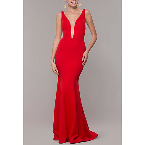 Sheath / Column Elegant Formal Evening Dress Plunging Neck Sleeveless Sweep / Brush Train Jersey with Pleats 2021
Sheath / Column Elegant Formal Evening Dress Plunging Neck Sleeveless Sweep / Brush Train Jersey with Pleats 2021