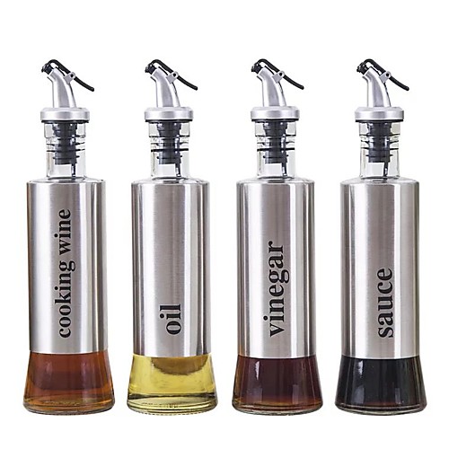 4pcs Stainless Steel Glass Oil Bottle Kitchen Soy Sauce Bottle Pressing Metal Vinegar Cooking Wine Bottle
4pcs Stainless Steel Glass Oil Bottle Kitchen Soy Sauce Bottle Pressing Metal Vinegar Cooking Wine Bottle