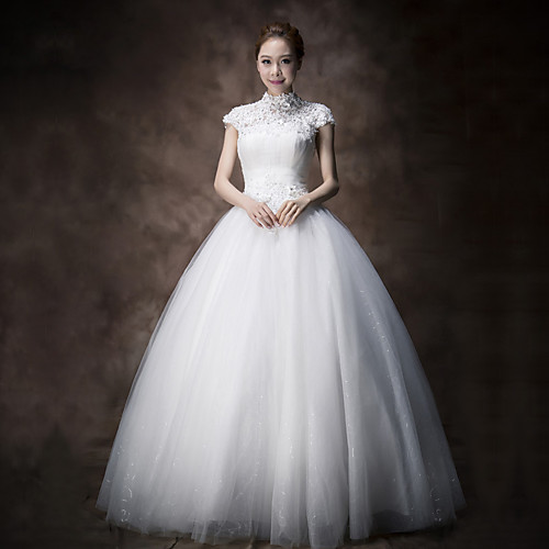 Ball Gown A-Line Wedding Dresses High Neck Floor Length Lace Tulle Cap Sleeve with Appliques 2021
Ball Gown A-Line Wedding Dresses High Neck Floor Length Lace Tulle Cap Sleeve with Appliques 2021