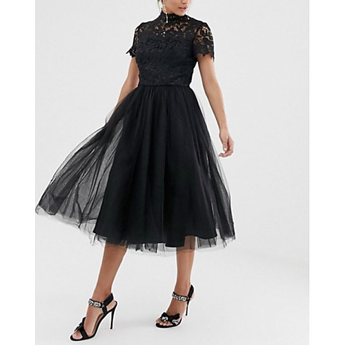 A-Line Little Black Dress Party Wear Wedding Guest Cocktail Party Dress High Neck Short Sleeve Tea Length Lace Tulle with Pleats 2021
A-Line Little Black Dress Party Wear Wedding Guest Cocktail Party Dress High Neck Short Sleeve Tea Length Lace Tulle with Pleats 2021