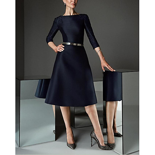 A-Line Elegant Party Wear Cocktail Party Dress Boat Neck 3/4 Length Sleeve Knee Length Satin with Sash / Ribbon Embroidery 2021
A-Line Elegant Party Wear Cocktail Party Dress Boat Neck 3/4 Length Sleeve Knee Length Satin with Sash / Ribbon Embroidery 2021