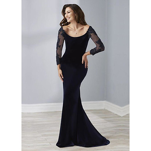 Sheath / Column Elegant Engagement Formal Evening Dress Scoop Neck 3/4 Length Sleeve Sweep / Brush Train Velvet with Beading 2021
Sheath / Column Elegant Engagement Formal Evening Dress Scoop Neck 3/4 Length Sleeve Sweep / Brush Train Velvet with Beading 2021