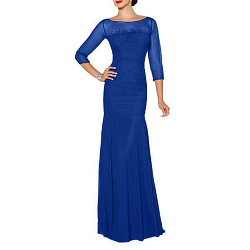 Mermaid / Trumpet Mother of the Bride Dress Elegant Bateau Neck Floor Length Chiffon Tulle 3/4 Length Sleeve with Lace Appliques 2021
Mermaid / Trumpet Mother of the Bride Dress Elegant Bateau Neck Floor Length Chiffon Tulle 3/4 Length Sleeve with Lace Appliques 2021