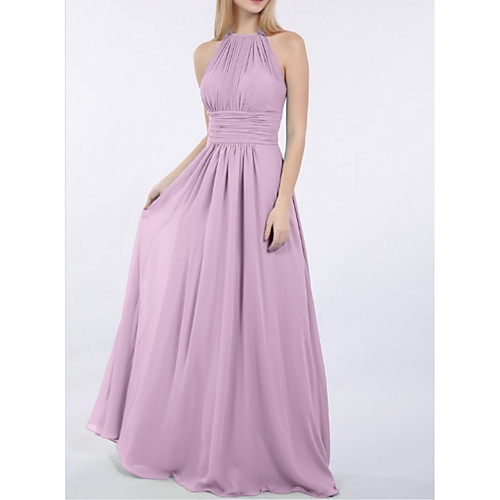 Sheath / Column Jewel Neck Floor Length Chiffon Bridesmaid Dress with Ruching
Sheath / Column Jewel Neck Floor Length Chiffon Bridesmaid Dress with Ruching