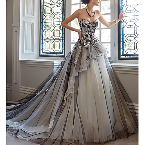 A-Line Wedding Dresses Sweetheart Neckline Court Train Lace Tulle Strapless Romantic Black Backless with Beading Lace Insert 2021
A-Line Wedding Dresses Sweetheart Neckline Court Train Lace Tulle Strapless Romantic Black Backless with Beading Lace Insert 2021