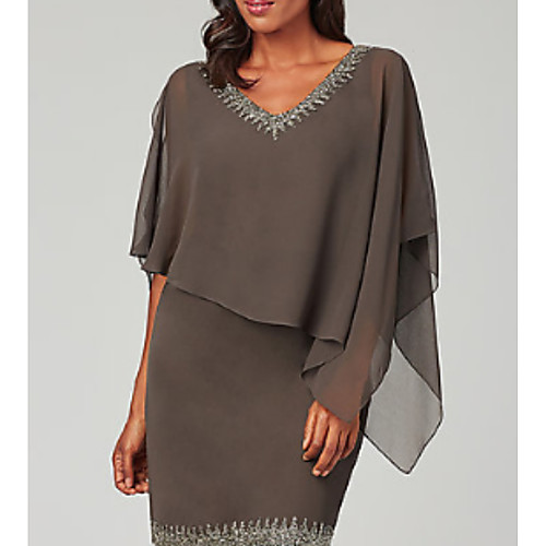 Sheath / Column Mother of the Bride Dress Plus Size Jewel Neck Short / Mini Chiffon 3/4 Length Sleeve with Beading Ruffles Tier 2021
Sheath / Column Mother of the Bride Dress Plus Size Jewel Neck Short / Mini Chiffon 3/4 Length Sleeve with Beading Ruffles Tier 2021
