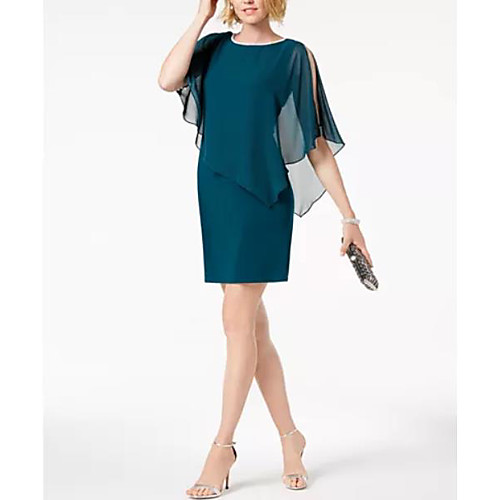 Sheath / Column Mother of the Bride Dress Plus Size Jewel Neck Short / Mini Chiffon Half Sleeve with Ruffles 2021
Sheath / Column Mother of the Bride Dress Plus Size Jewel Neck Short / Mini Chiffon Half Sleeve with Ruffles 2021