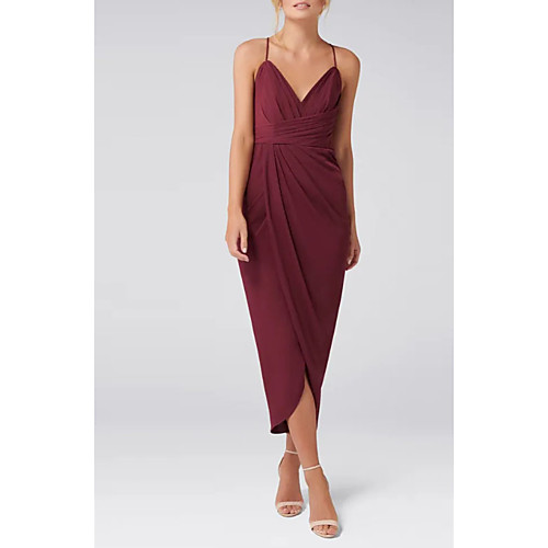 Sheath / Column Elegant Party Wear Wedding Guest Cocktail Party Dress Spaghetti Strap Sleeveless Asymmetrical Jersey with Ruched Split 2021
Sheath / Column Elegant Party Wear Wedding Guest Cocktail Party Dress Spaghetti Strap Sleeveless Asymmetrical Jersey with Ruched Split 2021