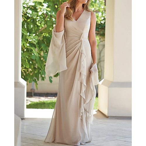 Sheath / Column Mother of the Bride Dress Elegant Plunging Neck Floor Length Chiffon Sleeveless with Ruffles Ruching 2021
Sheath / Column Mother of the Bride Dress Elegant Plunging Neck Floor Length Chiffon Sleeveless with Ruffles Ruching 2021
