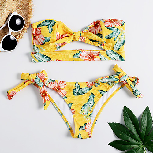 Women's Bikini Swimsuit Lace up Print Floral Geometric Yellow Swimwear Bandeau Bathing Suits
Women's Bikini Swimsuit Lace up Print Floral Geometric Yellow Swimwear Bandeau Bathing Suits