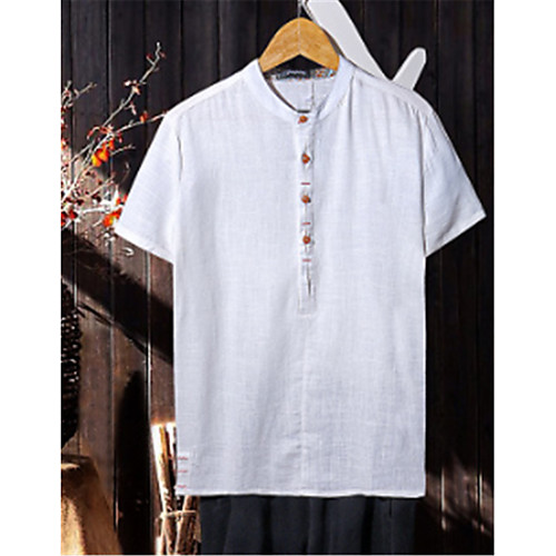 Men's Shirt Solid Colored Basic Short Sleeve Daily Slim Tops Chinoiserie Standing Collar Khaki White Navy Blue / Summer
Men's Shirt Solid Colored Basic Short Sleeve Daily Slim Tops Chinoiserie Standing Collar Khaki White Navy Blue / Summer