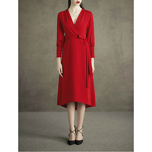A-Line Minimalist Wedding Guest Cocktail Party Dress V Neck Long Sleeve Tea Length Spandex with Sash / Ribbon Buttons 2021
A-Line Minimalist Wedding Guest Cocktail Party Dress V Neck Long Sleeve Tea Length Spandex with Sash / Ribbon Buttons 2021