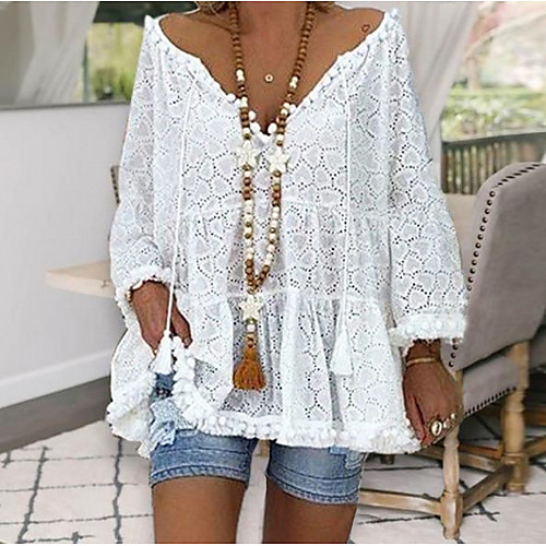 Women's Blouse Shirt Solid Colored Long Sleeve Hollow Out Lace Eyelet Lace V Neck Boho Tops White
Women's Blouse Shirt Solid Colored Long Sleeve Hollow Out Lace Eyelet Lace V Neck Boho Tops White