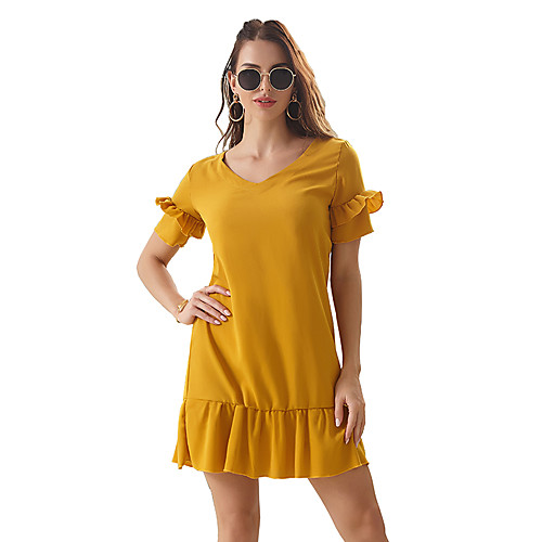 Women's Shift Dress Yellow Wine Short Sleeves Solid Color Ruffle V Neck Casual Cute Going out Petal Sleeve S M L XL
Women's Shift Dress Yellow Wine Short Sleeves Solid Color Ruffle V Neck Casual Cute Going out Petal Sleeve S M L XL