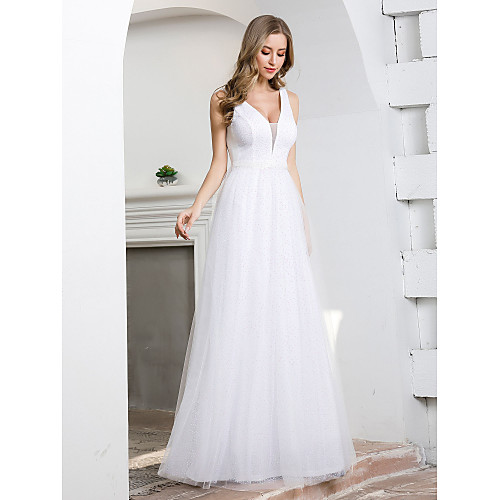 A-Line Wedding Dresses Plunging Neck Floor Length Tulle Sleeveless Simple Elegant with 2021
A-Line Wedding Dresses Plunging Neck Floor Length Tulle Sleeveless Simple Elegant with 2021