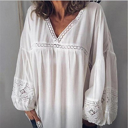 Women's Blouse Shirt Solid Colored Long Sleeve Hollow Out Embroidery Lace V Neck Tops Cotton White Black
Women's Blouse Shirt Solid Colored Long Sleeve Hollow Out Embroidery Lace V Neck Tops Cotton White Black