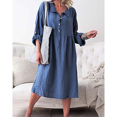 Women's Shirt Dress Midi Dress Blue Purple Army Green Khaki Orange Long Sleeve Solid Color Button Spring Summer Round Neck Shirt Collar Chic & Modern Hot Casual 2021 S M L XL XXL / Denim
Women's Shirt Dress Midi Dress Blue Purple Army Green Khaki Orange Long Sleeve Solid Color Button Spring Summer Round Neck Shirt Collar Chic & Modern Hot Casual 2021 S M L XL XXL / Denim