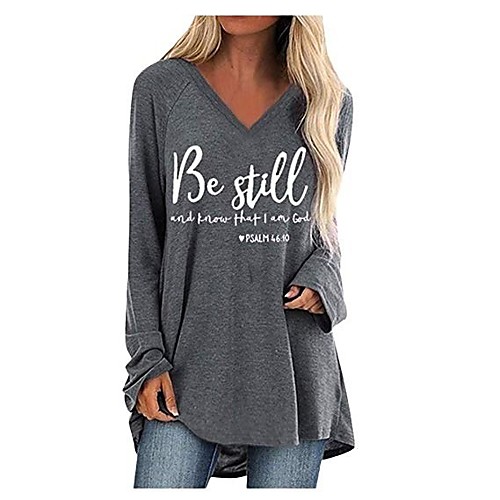 Women's Plus Size T shirt Letter Long Sleeve V Neck Tops Cotton Black Wine Camel
Women's Plus Size T shirt Letter Long Sleeve V Neck Tops Cotton Black Wine Camel